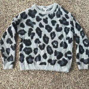 Grey and black leopard print sweater